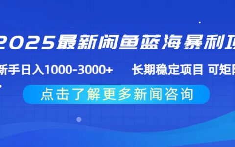2025最新闲鱼蓝海暴L项目 ，新手日入1000-3000+ 长期稳定项目 可矩阵