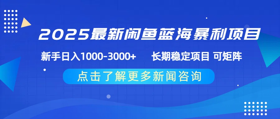 2025最新闲鱼蓝海暴L项目 ，新手日入1000-3000+ 长期稳定项目 可矩阵