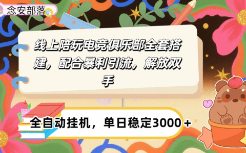 大蓝海市场，线上电竞陪玩俱乐部，配合暴L引流，全自动变现，日入多张。可以做一辈子的项目。