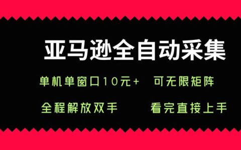 亚马逊全自动采集，单机单窗口一天10+，可无限矩阵去做