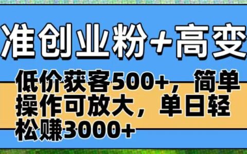 精准创业粉+高变现：低价获客500+，简单操作可放大，单日轻松赚3000+