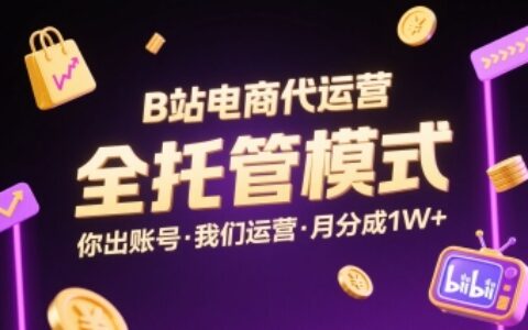B站电商代运营，全托管模式，你出账号，我们来运营，每月分成1W+
