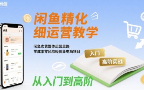 闲鱼精细化运营入门+高阶实战教学，闲鱼卖货整体运营思路，零成本低风险轻创业电商项目