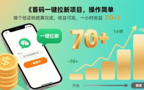 首码一键拉新项目，操作简单，接个验证码就算完成，收益可观， 一小时收益70+