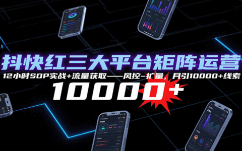 抖快红三大平台矩阵运营，12小时SOP实战+流量获取-风控-扩量，月引10000+线索