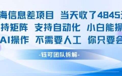 蓝海信息差项目当天收米1k+ 支持矩阵支持自动化小白能操作全程AI操作不需要人工你只要会电脑