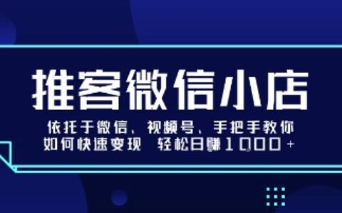 推客微信小店依托于微信、视频号，手把手教你如何快速变现 轻松日入1k+