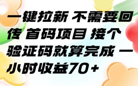 一键拉新 不需要回传 首码项目 接个验证码就算完成 一小时收益70+
