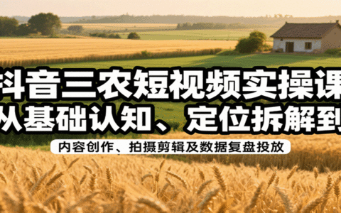 抖音三农短视频实操课：从基础认知、定位拆解到内容创作、拍摄剪辑及数据复盘投放