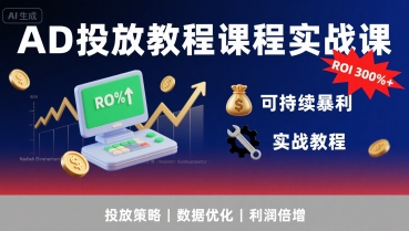 AD投放教程课程实战课，实现广告ROI300%+可持续暴L