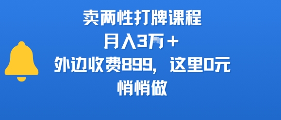 卖两性打牌课程，月入3W+外边收费899的课程，这里0R，悄悄做