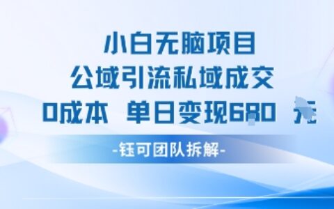 小白无脑项目公域引流私域成交0成本单日变现680米