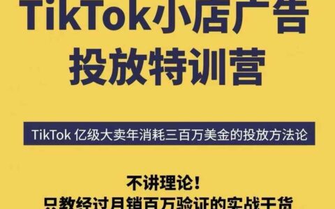 TikTok小店广告投放特训营，6天破局计划专治各种投不动，教你经过月销百万验证的实战干货