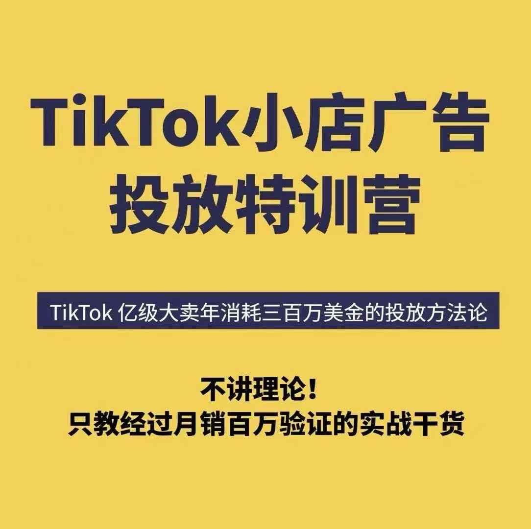 TikTok小店广告投放特训营，6天破局计划专治各种投不动，教你经过月销百万验证的实战干货