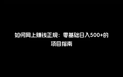 如何网上赚钱正规：零基础日入500+的项目指南