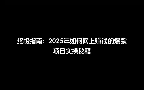 终极指南：2025年如何网上赚钱的爆款项目实操秘籍