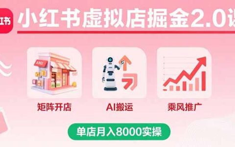小红书虚拟店掘金2.0课，矩阵开店+AI搬运+乘风推广，单店月入8000实操