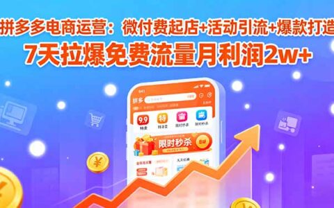 拼多多电商运营：微付费起店+活动引流+爆款打造 7天拉爆免费流量月利润2w+