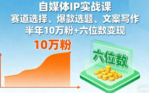 自媒体IP实战课，赛道选择、爆款选题、文案写作，半年10万粉+六位数变现