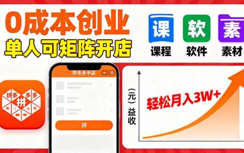 拼多多虚拟电商，0成本，单人可矩阵开店，轻松月入3W+