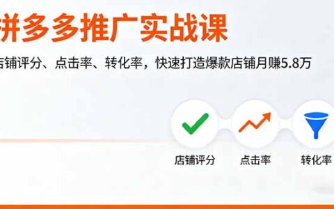 拼多多推广实战课，店铺评分、点击率、转化率，快速打造爆款店铺月收5.8万
