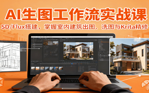 AI生图工作流实战课：SD/Flux搭建，掌握室内建筑出图、洗图与Krita精修