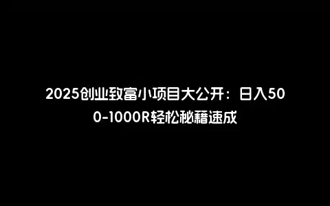 2025创业致富小项目大公开：日入500-1000R轻松秘籍速成
