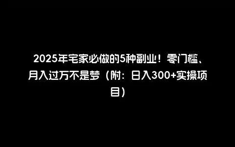 2025年宅家必做的5种副业！零门槛、月入过万不是梦（附：日入300+实操项目）