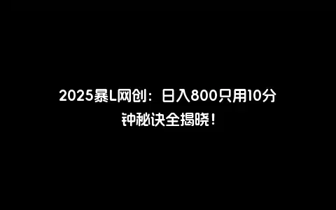 2025暴L网创：日入800只用10分钟秘诀全揭晓！