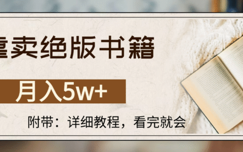 靠卖绝版书籍,月入5w+,一单199，一天平均20单以上，最高收益日入4500+