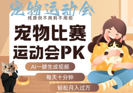 AI一键生成宠物比赛运动会PK视频，纯原创不用剪不用拍，每天十分钟，轻松月入过1W+