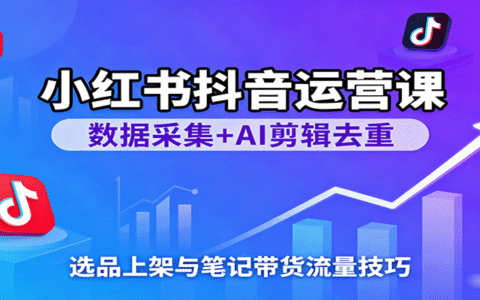 小红书抖音运营课：数据采集+AI剪辑去重，选品上架与笔记带货流量技巧