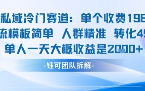 私域冷门赛道单个收费198米引流模板简单人群精准 45%的转化率单人一天大概收益多张