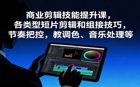 商业剪辑技能提升课，各类型短片剪辑和组接技巧，节奏把控，教调色、音乐处理等