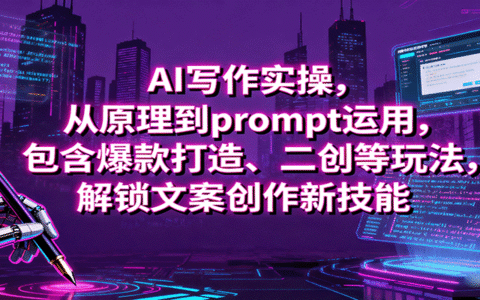 AI写作实操，从原理到prompt运用，包含爆款打造、二创等玩法，解锁文案创作新技能
