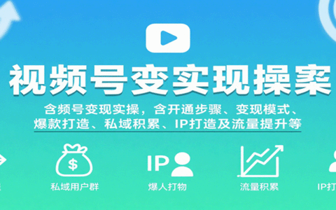 视频号变现实操，含开通步骤、变现模式、爆款打造、私域积累、IP打造及流量提升等