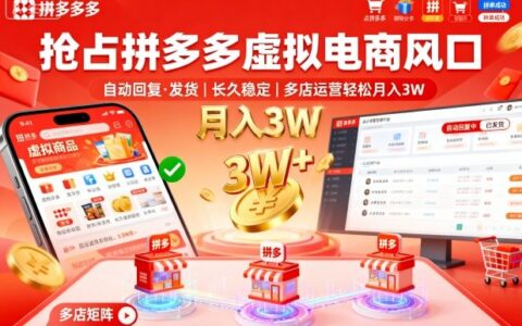抢占拼多多虚拟电商风口：自动回复、发货，长久稳定，多店运营轻松月入3W+