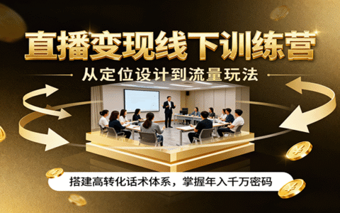 直播变现线下训练营，从定位设计到流量玩法，搭建高转化话术体系，掌握年入千万密码