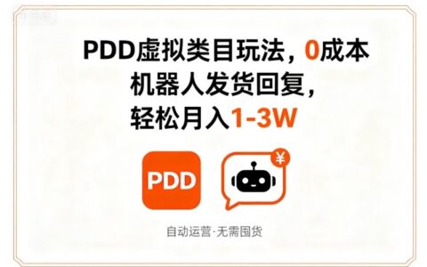 PDD虚拟类目玩法，0成本，机器人发货回复，轻松月入1-3W
