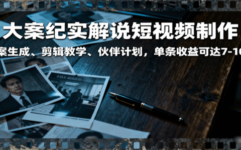 大案纪实解说短视频制作，文案生成、剪辑教学、伙伴计划，单条收益可达7-10R