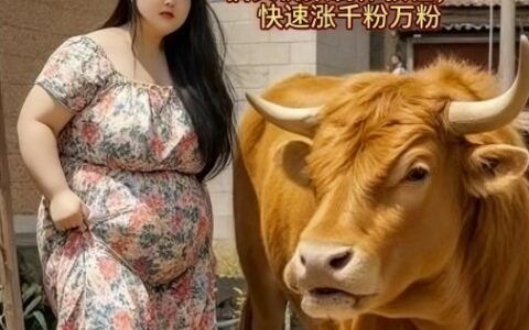 AI美女和大黄牛摔跤搞笑荒诞视频制作教程，快速涨千粉万粉