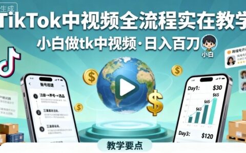 TikTok中视频全流程实操教学，小白做tk中视频，日入百刀