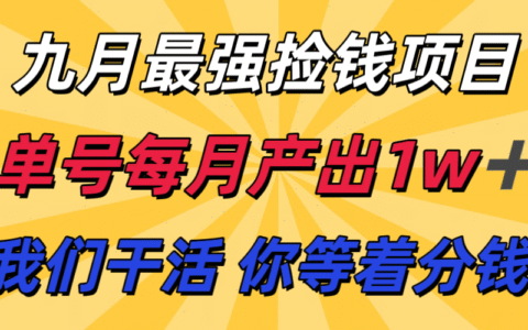 九月最强捡钱项目！ 支付宝分成代运营，我们干活，你分钱！单号月产1w+