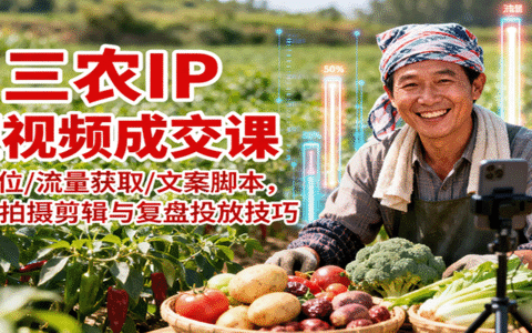 三农IP短视频成交课：定位/流量获取/文案脚本，掌握拍摄剪辑与复盘投放技巧