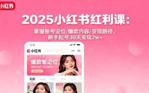 2025小红书红利课：掌握账号定位/爆款内容/变现路径，新手起号30天变现2w+