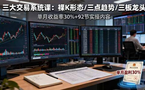 三大交易系统课：裸K形态/三点趋势/三板体系，单月收益率30%+92节实操内容