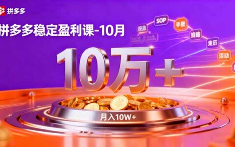 拼多多稳定盈利课-10月，强付费SOP+微付费高投产+活动矩阵，单店月入10万+