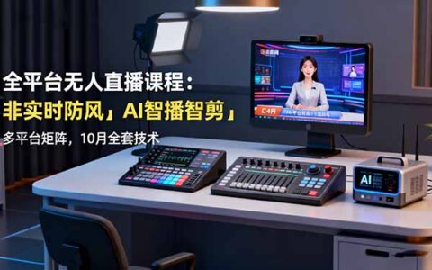 全平台无人直播课程：非实时防风＋AI智播智剪＋多平台矩阵，10月全套技术