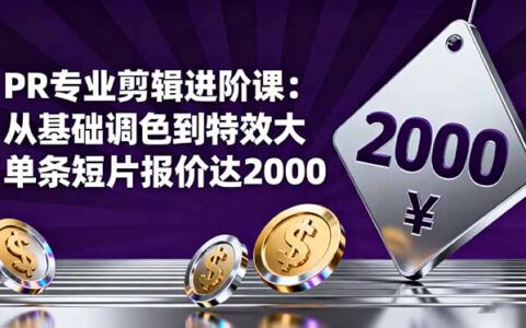 PR专业剪辑进阶课：从基础调色到特效大片的进阶技能，单条短片报价达2000