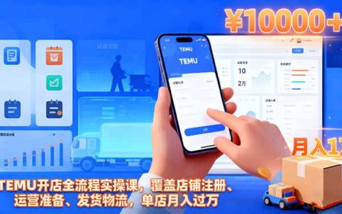 TEMU开店全流程实操课，覆盖店铺注册、运营准备、发货物流，单店月入过万